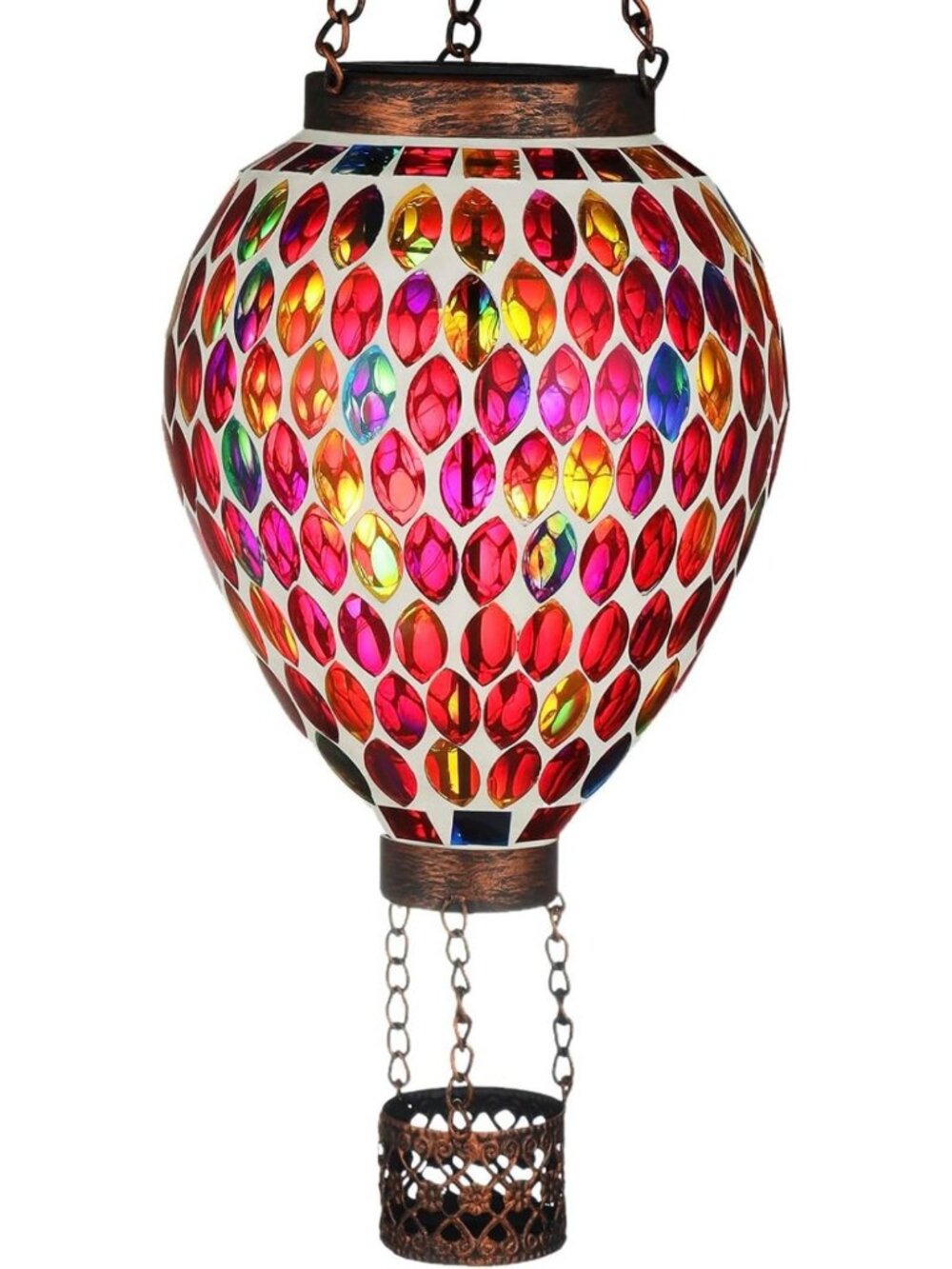 Mosaic Glass Hot Air Balloon Solar Lantern - Waterproof Outdoor Hanging Decor